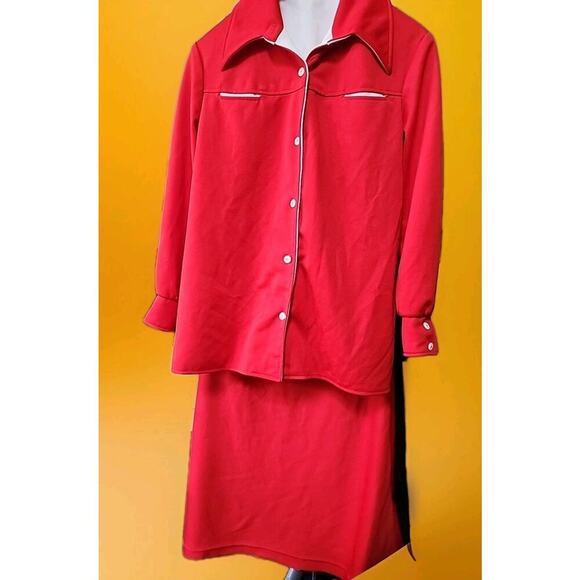 Vintage 60's Madmen Midi Skirt/Blouse Set Butterfly Collar A99 32 Inch Waist - Picture 1 of 7